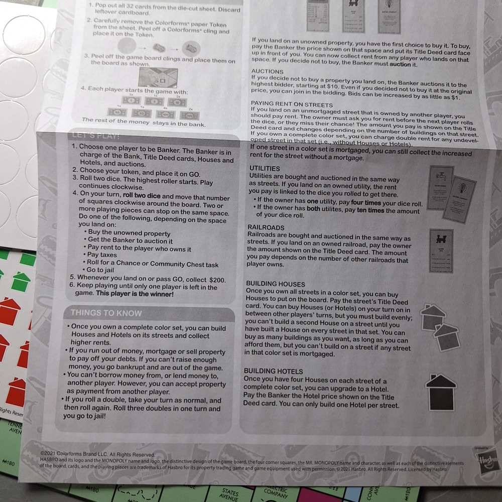 Monopoly Colorforms Board Game Travel Edition Reusable Sticker Replacement Pcs - Picture 7 of 7